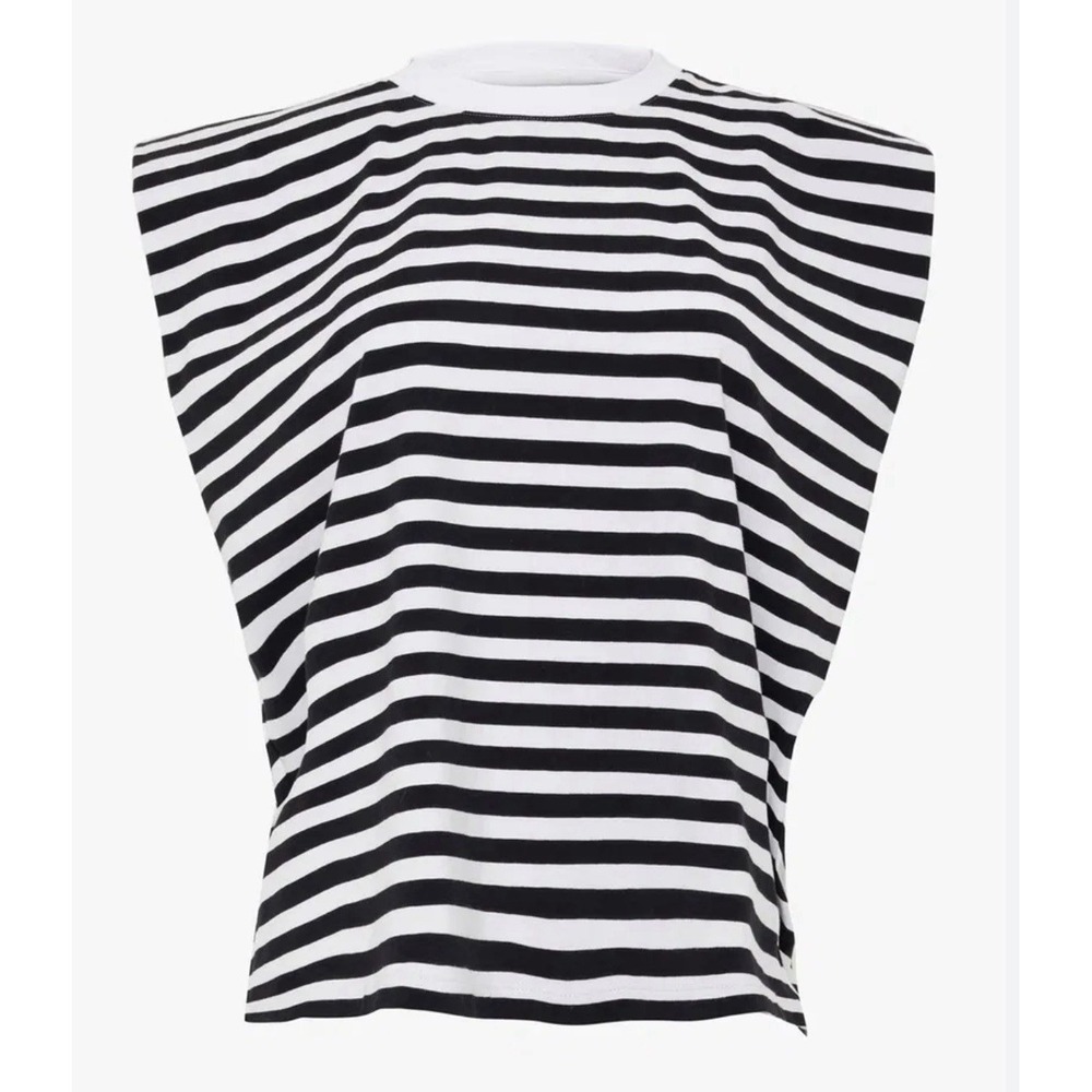 French Connection Striped Shoulder Pad Tank S Parisian Chic Minimalist Top